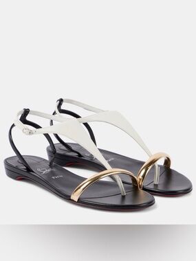 Christian Louboutin White, Black & Gold Leather Sandals